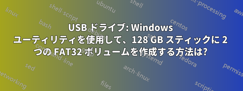 USB ドライブ: Windows ユーティリティを使用して、128 GB スティックに 2 つの FAT32 ボリュームを作成する方法は?