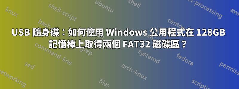 USB 隨身碟：如何使用 Windows 公用程式在 128GB 記憶棒上取得兩個 FAT32 磁碟區？