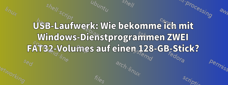 USB-Laufwerk: Wie bekomme ich mit Windows-Dienstprogrammen ZWEI FAT32-Volumes auf einen 128-GB-Stick?