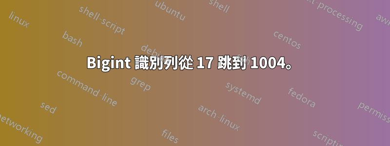 Bigint 識別列從 17 跳到 1004。