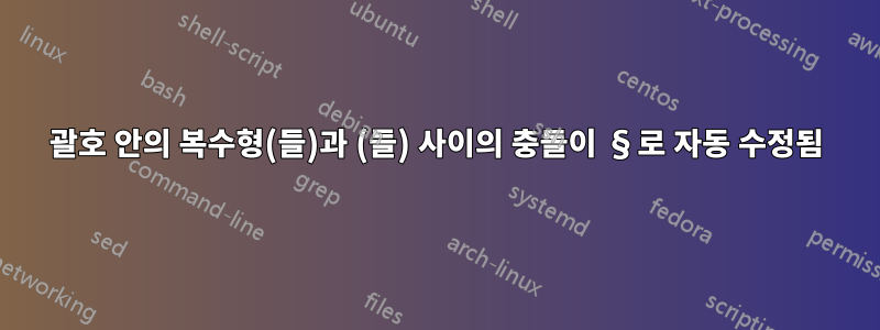 괄호 안의 복수형(들)과 (들) 사이의 충돌이 §로 자동 수정됨