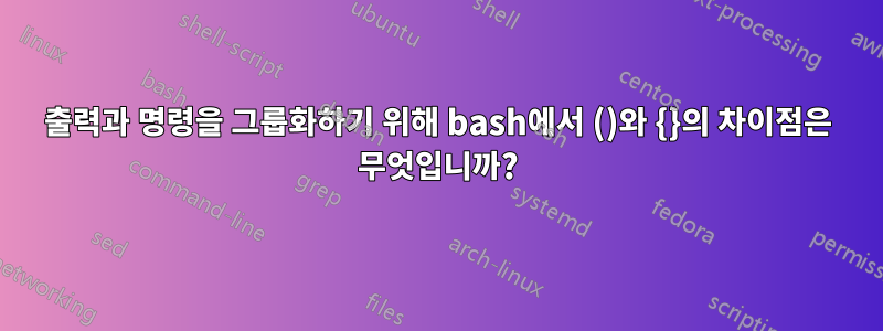 출력과 명령을 그룹화하기 위해 bash에서 ()와 {}의 차이점은 무엇입니까?