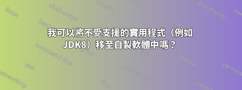 我可以將不受支援的實用程式（例如 JDK8）移至自製軟體中嗎？