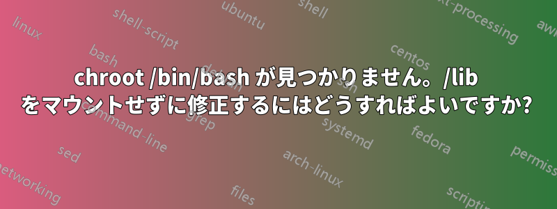 chroot /bin/bash が見つかりません。/lib をマウントせずに修正するにはどうすればよいですか?