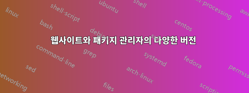 웹사이트와 패키지 관리자의 다양한 버전