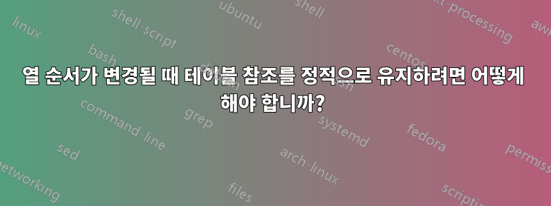 열 순서가 변경될 때 테이블 참조를 정적으로 유지하려면 어떻게 해야 합니까?