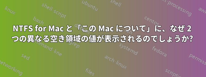 NTFS for Mac と「この Mac について」に、なぜ 2 つの異なる空き領域の値が表示されるのでしょうか?