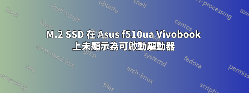 M.2 SSD 在 Asus f510ua Vivobook 上未顯示為可啟動驅動器