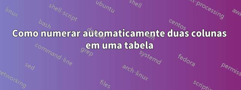 Como numerar automaticamente duas colunas em uma tabela