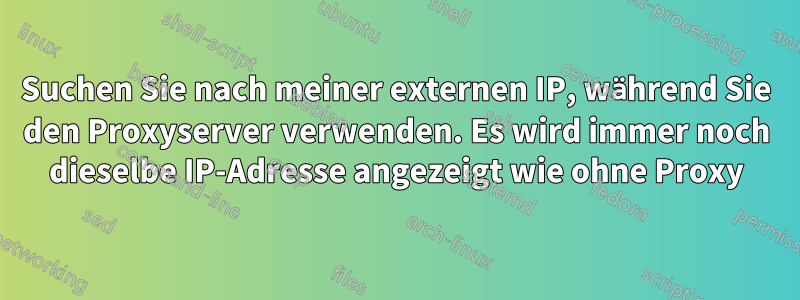 Suchen Sie nach meiner externen IP, während Sie den Proxyserver verwenden. Es wird immer noch dieselbe IP-Adresse angezeigt wie ohne Proxy