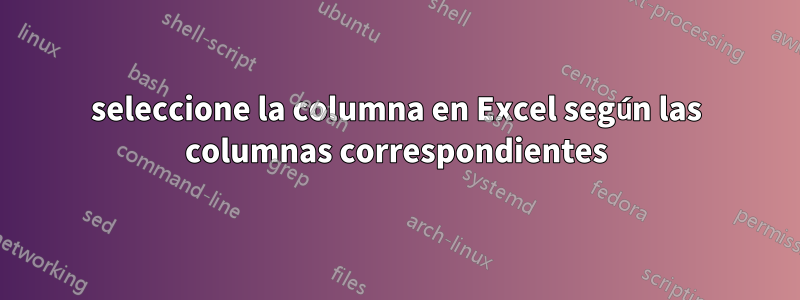 seleccione la columna en Excel según las columnas correspondientes