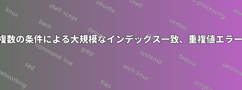 複数の条件による大規模なインデックス一致、重複値エラー
