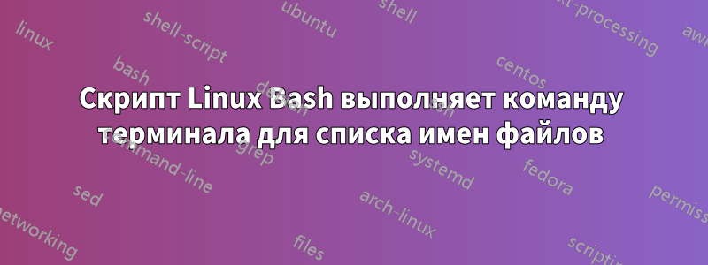 Скрипт Linux Bash выполняет команду терминала для списка имен файлов