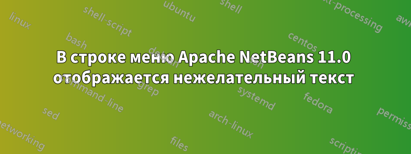 В строке меню Apache NetBeans 11.0 отображается нежелательный текст