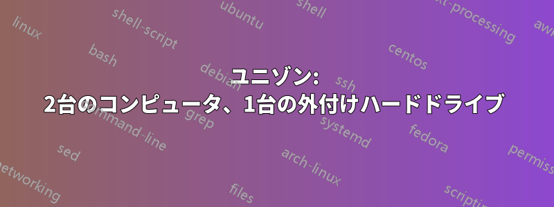 ユニゾン: 2台のコンピュータ、1台の外付けハードドライブ