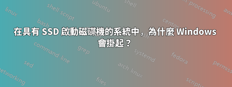 在具有 SSD 啟動磁碟機的系統中，為什麼 Windows 會掛起？