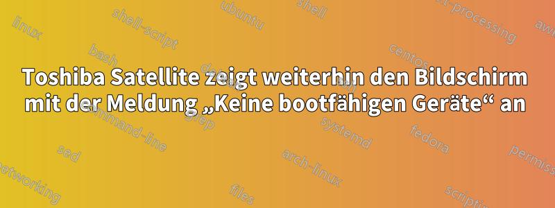 Toshiba Satellite zeigt weiterhin den Bildschirm mit der Meldung „Keine bootfähigen Geräte“ an