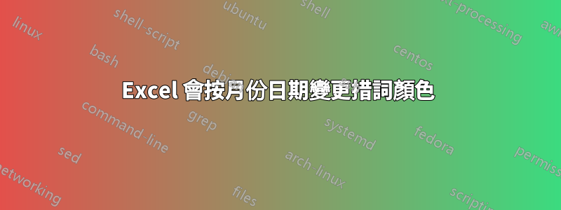 Excel 會按月份日期變更措詞顏色