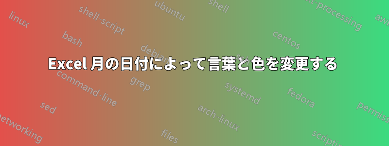 Excel 月の日付によって言葉と色を変更する