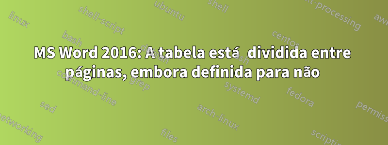 MS Word 2016: A tabela está dividida entre páginas, embora definida para não