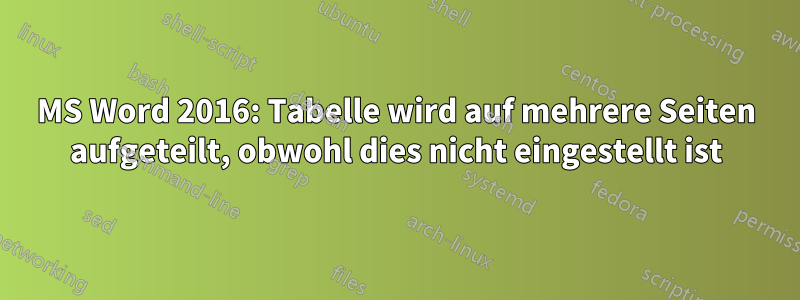 MS Word 2016: Tabelle wird auf mehrere Seiten aufgeteilt, obwohl dies nicht eingestellt ist