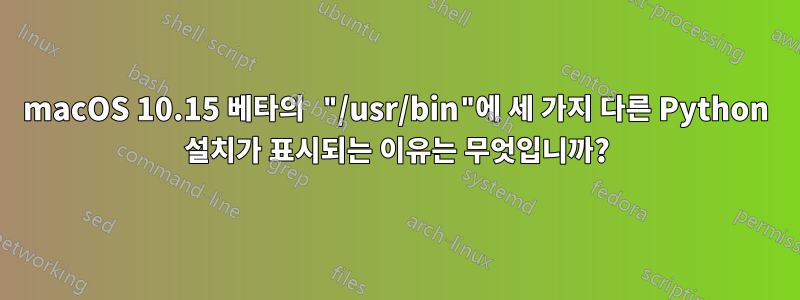 macOS 10.15 베타의 "/usr/bin"에 세 가지 다른 Python 설치가 표시되는 이유는 무엇입니까?