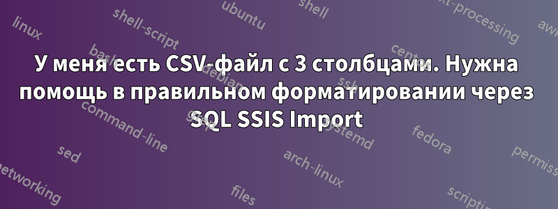 У меня есть CSV-файл с 3 столбцами. Нужна помощь в правильном форматировании через SQL SSIS Import