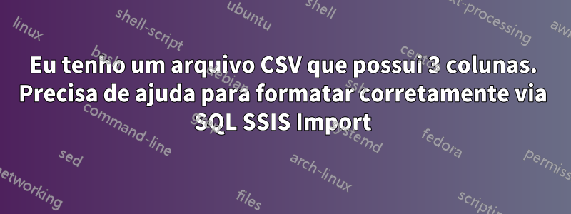 Eu tenho um arquivo CSV que possui 3 colunas. Precisa de ajuda para formatar corretamente via SQL SSIS Import