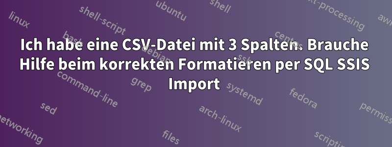 Ich habe eine CSV-Datei mit 3 Spalten. Brauche Hilfe beim korrekten Formatieren per SQL SSIS Import