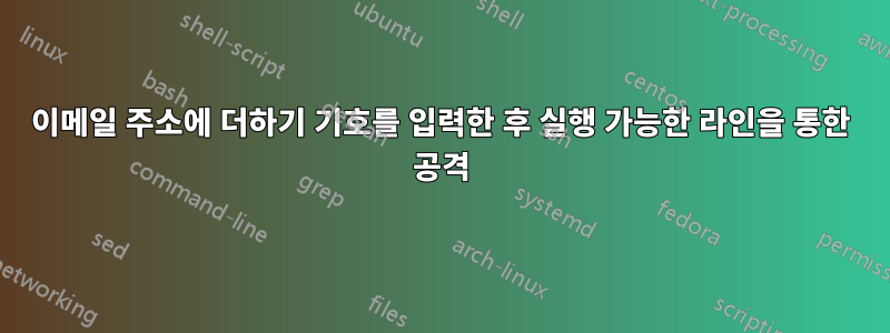 이메일 주소에 더하기 기호를 입력한 후 실행 가능한 라인을 통한 공격