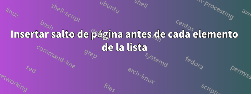 Insertar salto de página antes de cada elemento de la lista