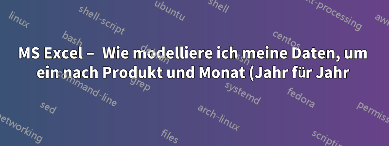 MS Excel – Wie modelliere ich meine Daten, um ein nach Produkt und Monat (Jahr für Jahr) aufgeschlüsseltes Diagramm zu erstellen?