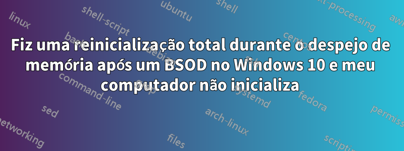 Fiz uma reinicialização total durante o despejo de memória após um BSOD no Windows 10 e meu computador não inicializa