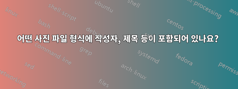 어떤 사진 파일 형식에 작성자, 제목 등이 포함되어 있나요?