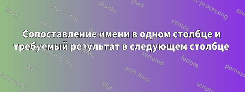 Сопоставление имени в одном столбце и требуемый результат в следующем столбце