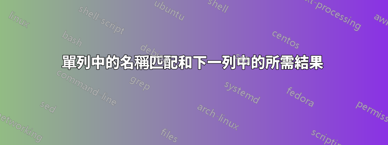 單列中的名稱匹配和下一列中的所需結果