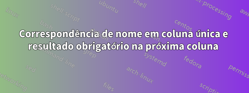 Correspondência de nome em coluna única e resultado obrigatório na próxima coluna