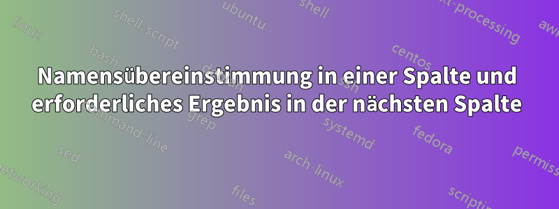 Namensübereinstimmung in einer Spalte und erforderliches Ergebnis in der nächsten Spalte