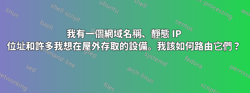 我有一個網域名稱、靜態 IP 位址和許多我想在屋外存取的設備。我該如何路由它們？