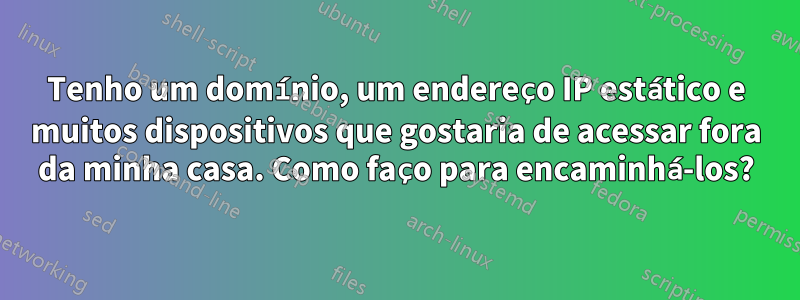 Tenho um domínio, um endereço IP estático e muitos dispositivos que gostaria de acessar fora da minha casa. Como faço para encaminhá-los?