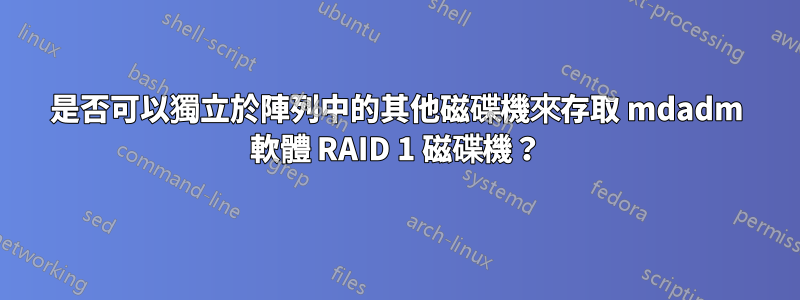 是否可以獨立於陣列中的其他磁碟機來存取 mdadm 軟體 RAID 1 磁碟機？