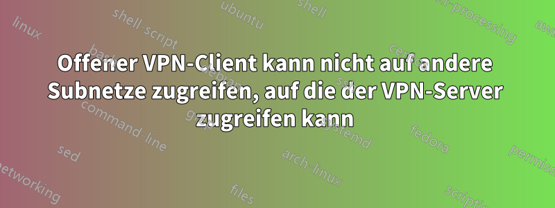 Offener VPN-Client kann nicht auf andere Subnetze zugreifen, auf die der VPN-Server zugreifen kann