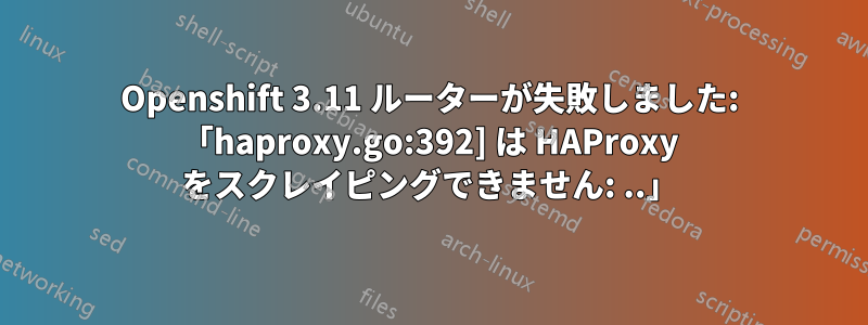 Openshift 3.11 ルーターが失敗しました: 「haproxy.go:392] は HAProxy をスクレイピングできません: ..」