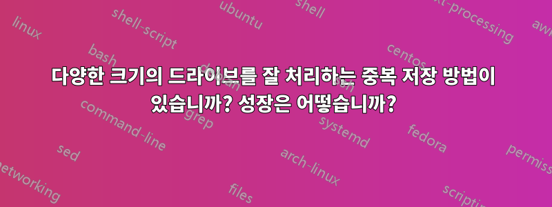 다양한 크기의 드라이브를 잘 처리하는 중복 저장 방법이 있습니까? 성장은 어떻습니까?