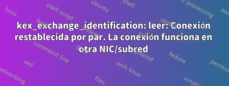 kex_exchange_identification: leer: Conexión restablecida por par. La conexión funciona en otra NIC/subred