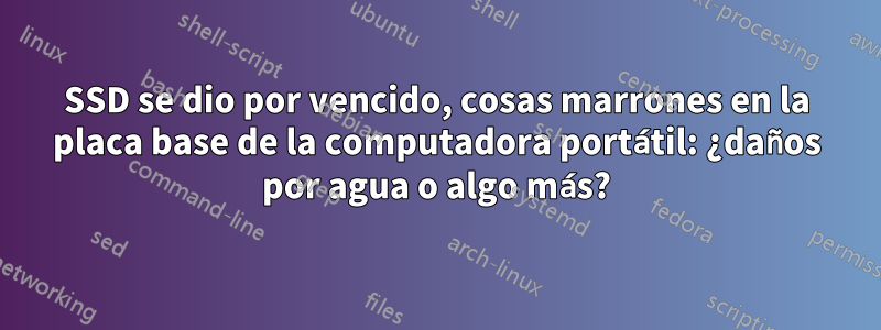 SSD se dio por vencido, cosas marrones en la placa base de la computadora portátil: ¿daños por agua o algo más?