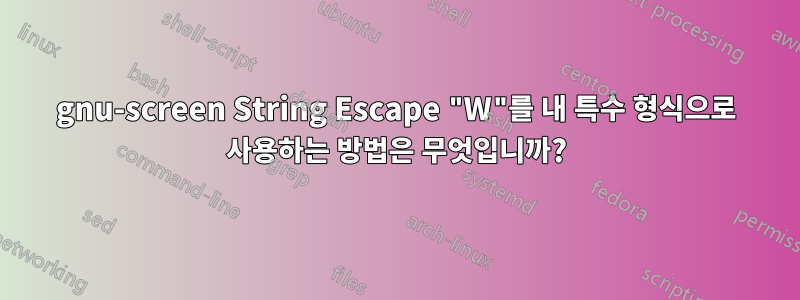 gnu-screen String Escape "W"를 내 특수 형식으로 사용하는 방법은 무엇입니까?