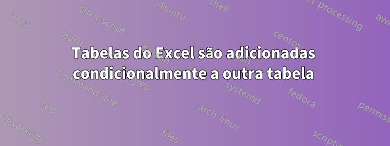 Tabelas do Excel são adicionadas condicionalmente a outra tabela