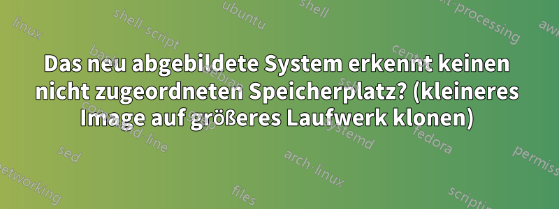 Das neu abgebildete System erkennt keinen nicht zugeordneten Speicherplatz? (kleineres Image auf größeres Laufwerk klonen)