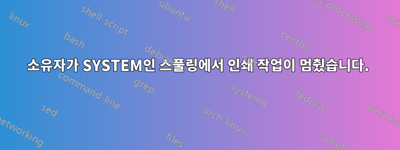 소유자가 SYSTEM인 스풀링에서 인쇄 작업이 멈췄습니다.